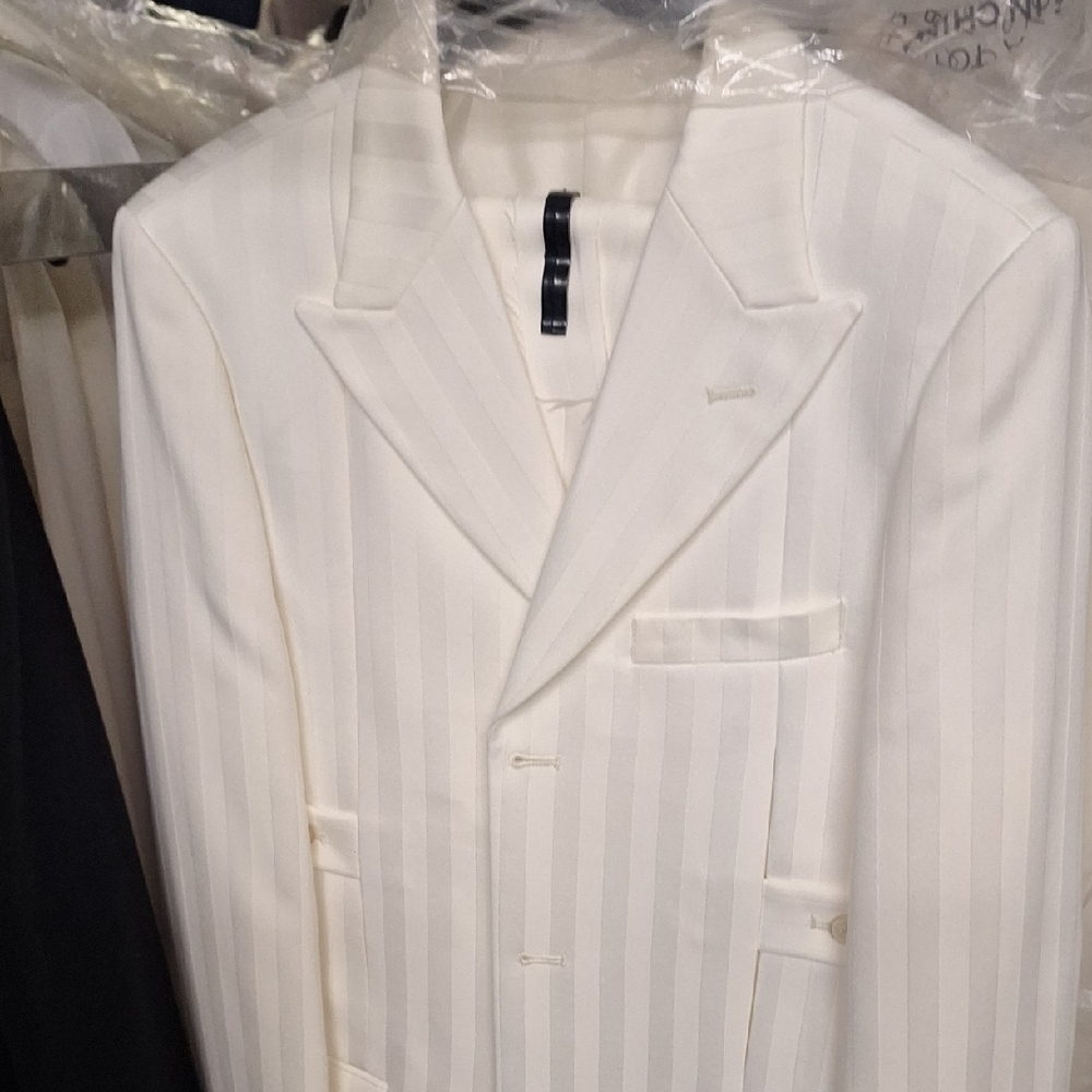 Elegant White Striped Boys Blazer